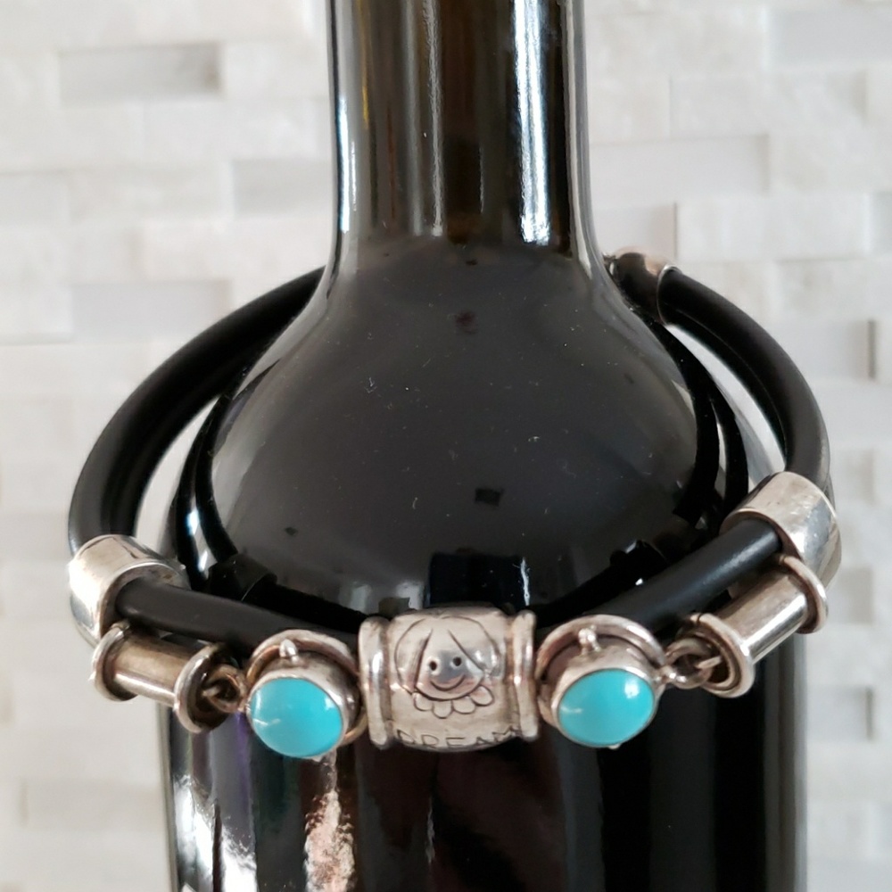 Silver and turquoise rubber bracelet